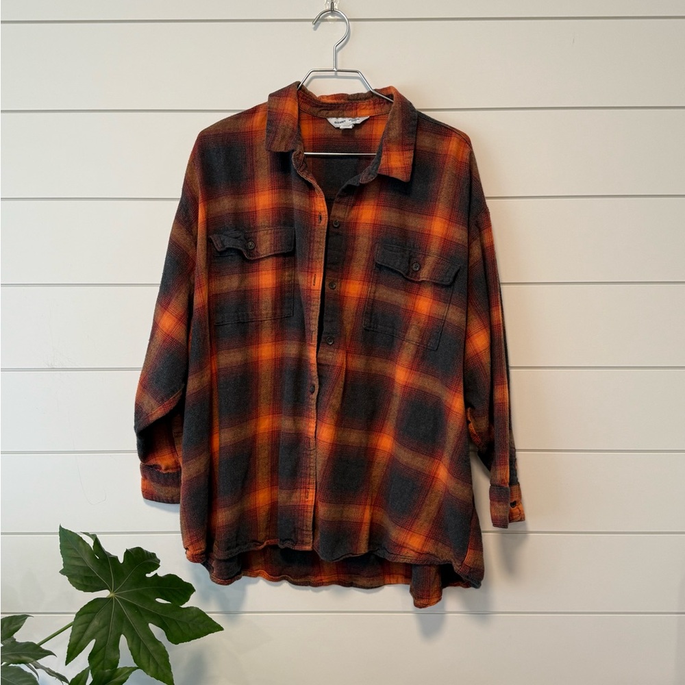 Old Navy Taylor Swift Evermore Flannel Orange and Black Plaid Shirt Size 3X